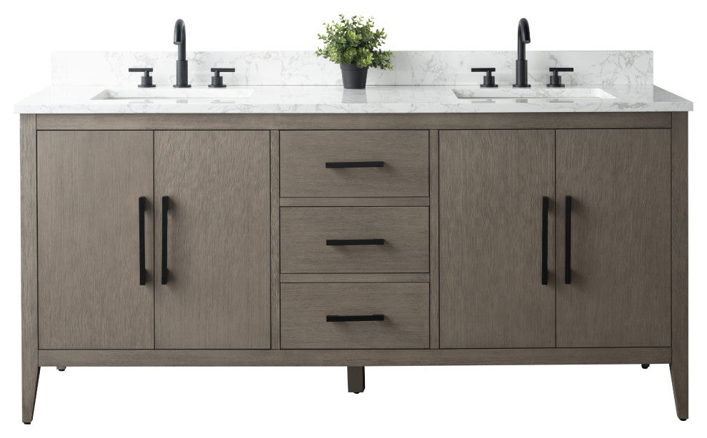 Vanity Art Bathroom Vanity With Sink, Driftwood Gray, 72", Double Sink, Matte Black