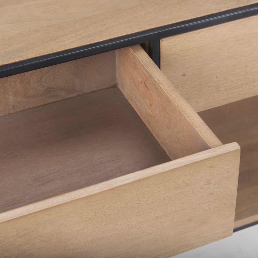 Morris Beige Wood With Black Metal Frame 2 Drawer Console Table