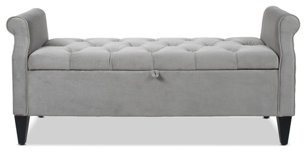 Jacqueline 58" Tufted Storage Bench, Opal Gray Velvet