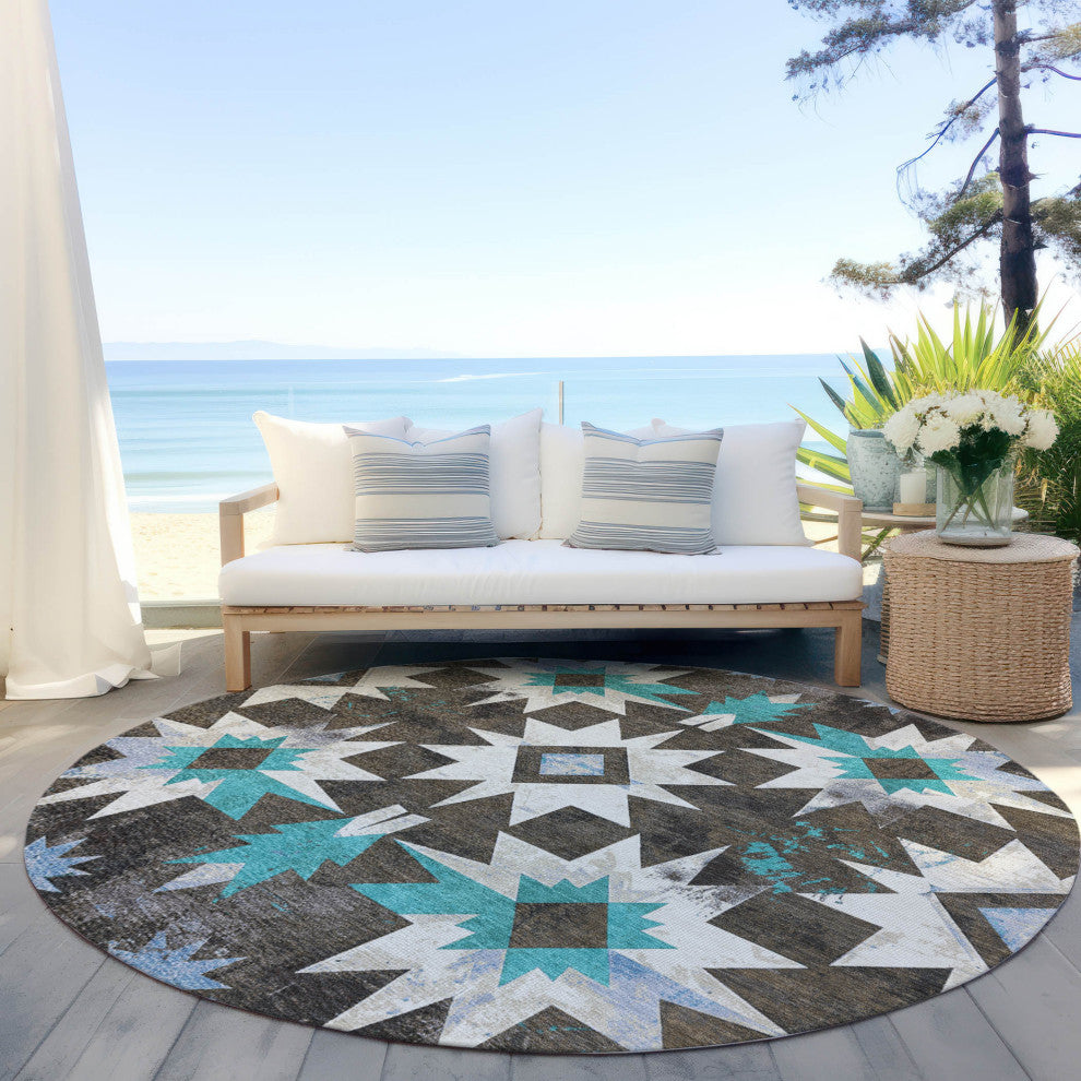 Machine Washable Indoor/Outdoor Chantille ACN1893 Brown 8' x 8' Round Rug