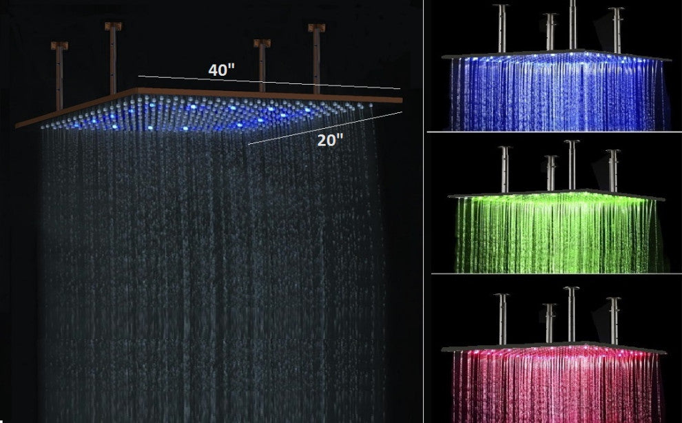 Fontana 20" by 40" Oil Rubbed Bronze Square Color Changing LED Rain Shower Head