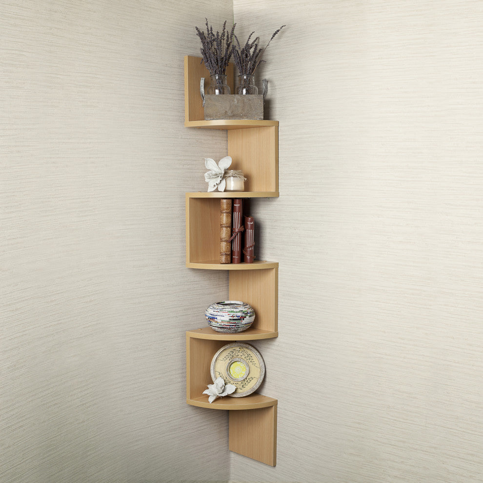 Booker Wall Mount Corner Shelf, Beech