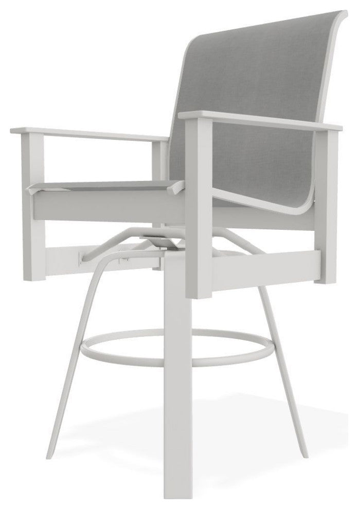 Leeward Sling Bar Height Outdoor Swivel Armchair, Alloy/Snow