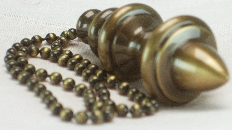 Antique Brass Acorn Ceiling Fan Pull, 1"h with 12" Antiqued Brass Chain