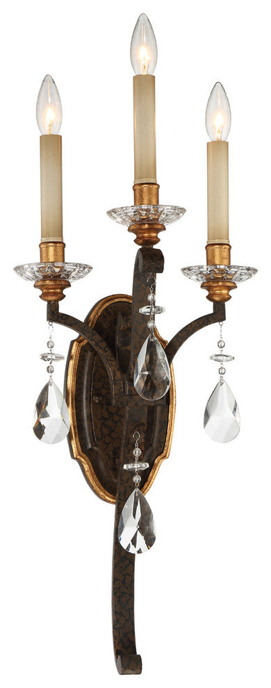 Chateau Nobles 3-Light Wall Sconce, Raven Bronze, Sunburst Gold H