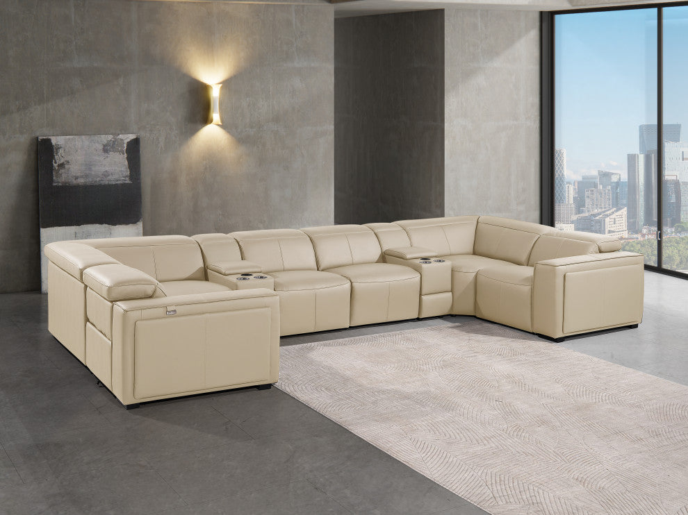 Niccolo Italian Leather 8-Piece U-Shaped 2 Power Reclining Sectional, Beige