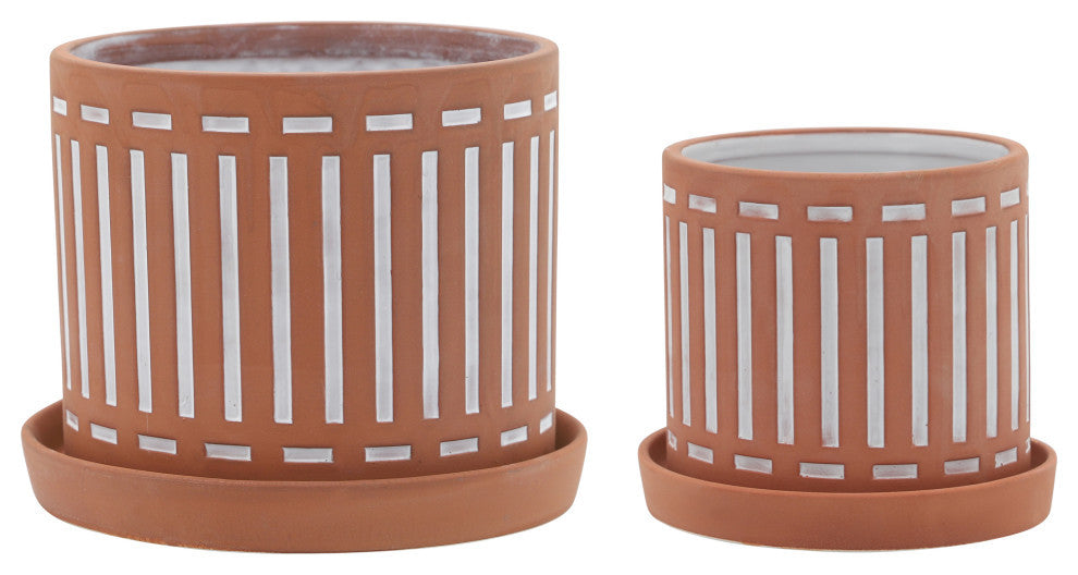 2-Piece Set Terracotta Planters With Saucer Orange