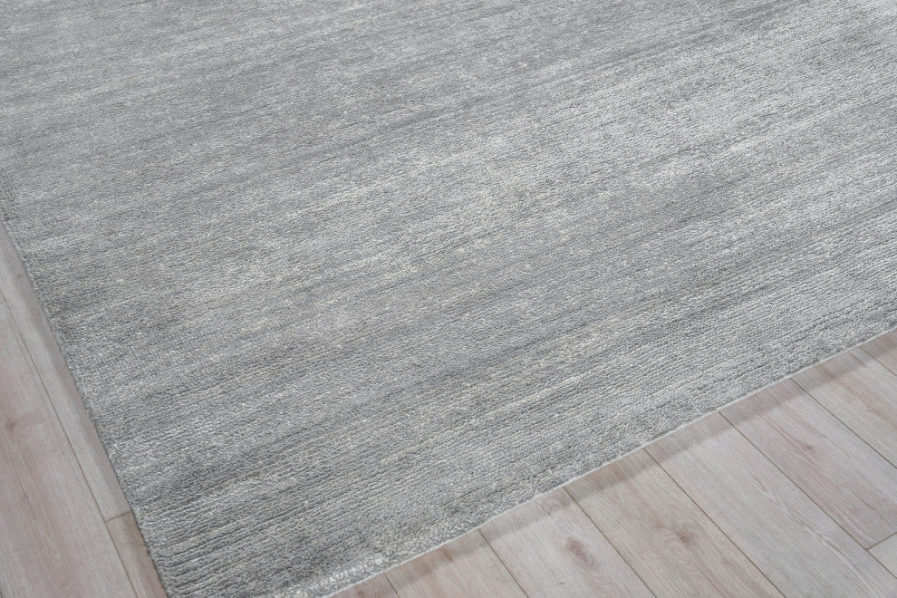 Plush Hand-Knotted Bamboo Silk/New Zealand Wool Dark Silver Area Rug, 2'x3'