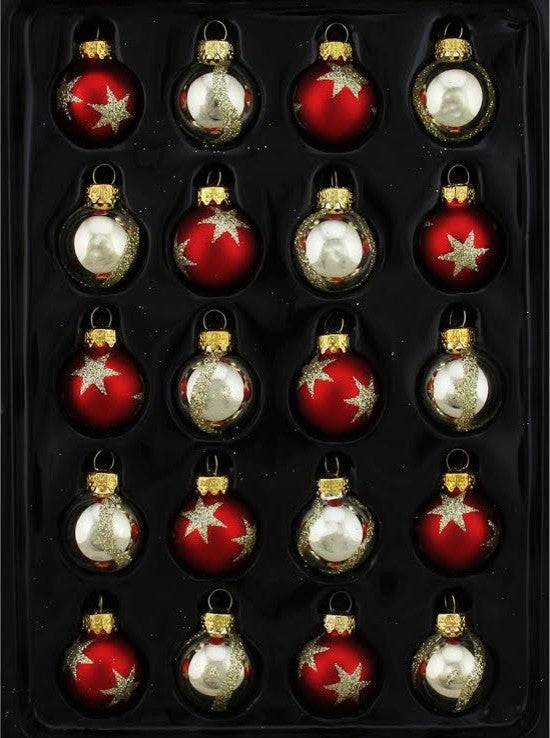 1" Red and Gold Mini Glass Ball Christmas Ornament Set, 20-Piece