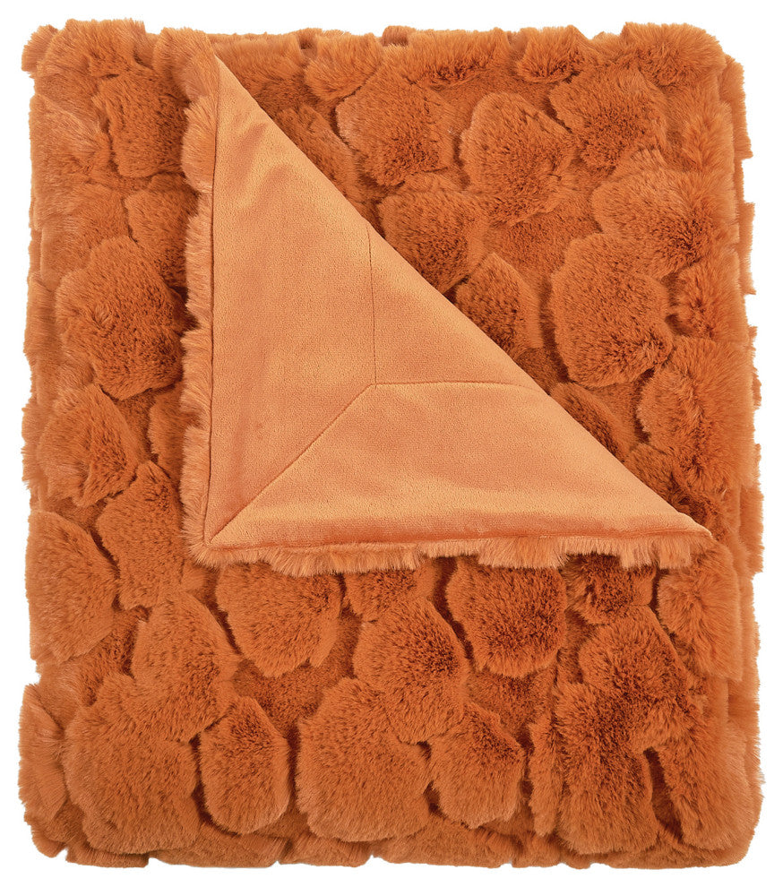 Cloud Carved Faux Fur Throw Blanket, Burnt Orange