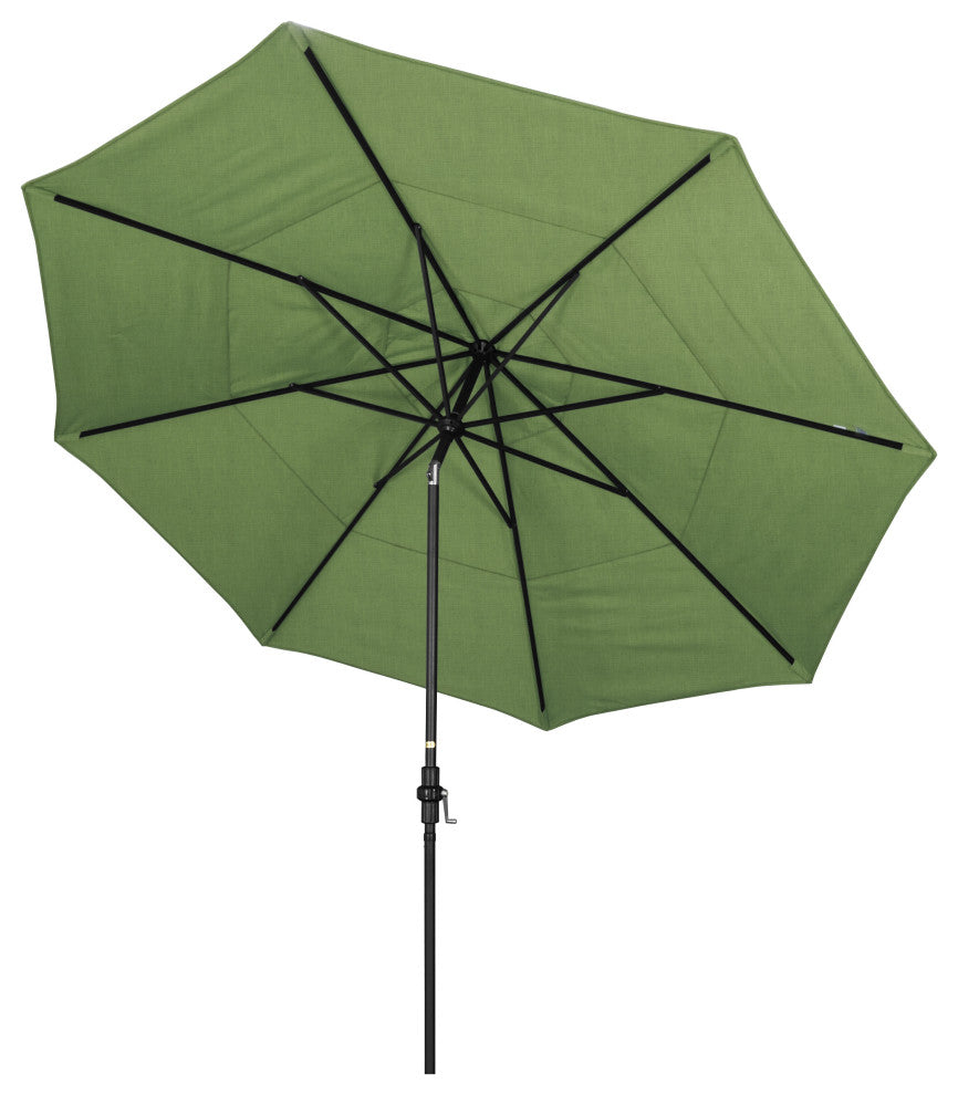 11' Stone Black Collar Tilt Crank Aluminum Umbrella, Sunbrella, Spectrum Cilantro