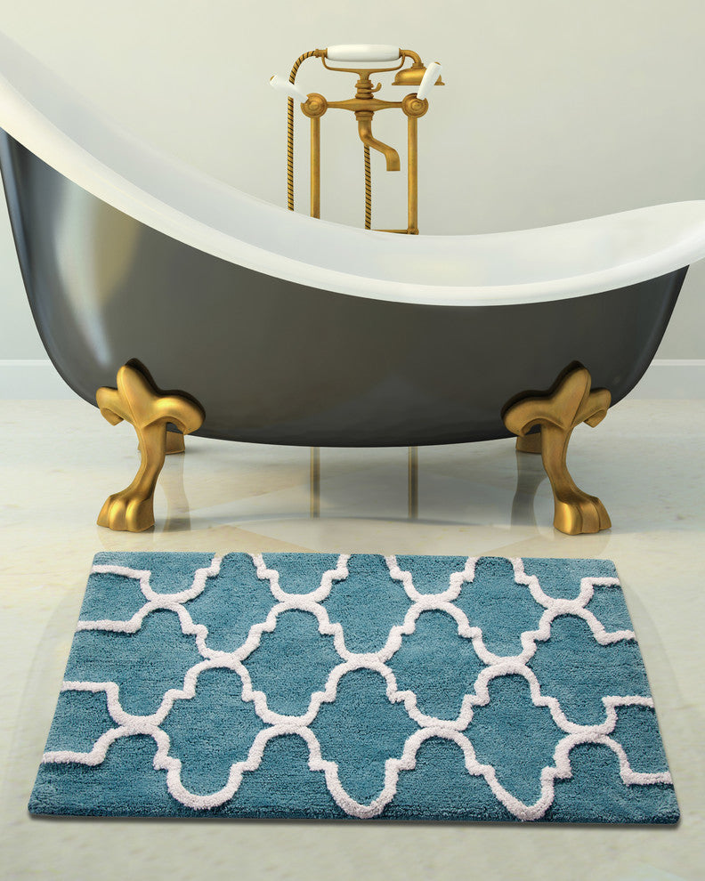 GSF 180 Geomatrics Cotton Bath Rug, 2-Piece Set, Arctic Blue, 24"x17"/34"x21"