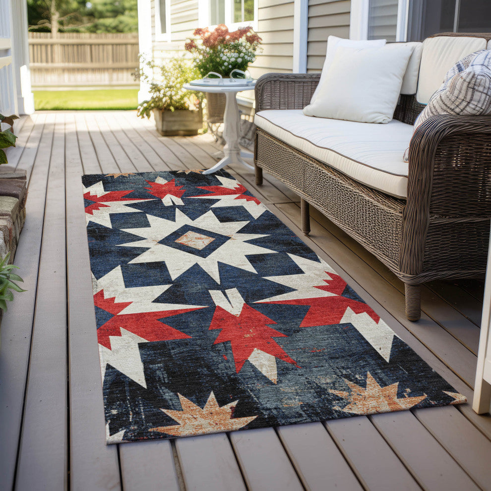 Machine Washable Indoor/Outdoor Chantille ACN1893 Navy 2'3" x 7'6" Runner Rug