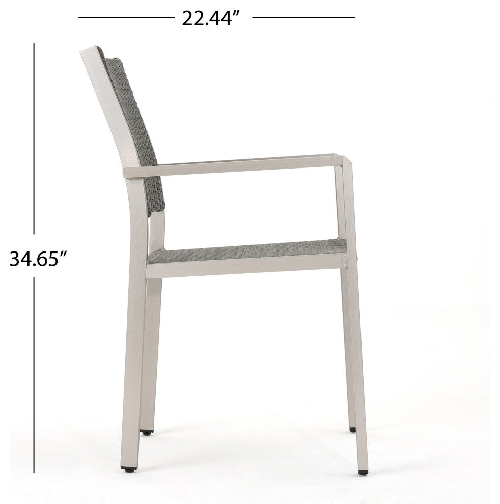 Bennington Patio 4-Seater Aluminum Dining Set With Tempered Glass Table Top, Polyethylene Wicker