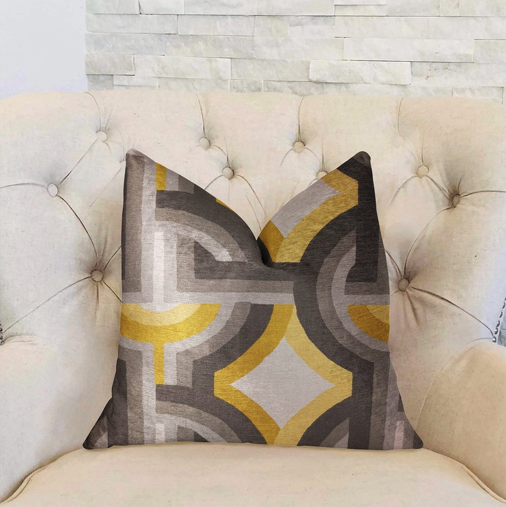 Delightful Chain Yellow, Beige and Gray Luxury Throw Pillow, 16"x16"