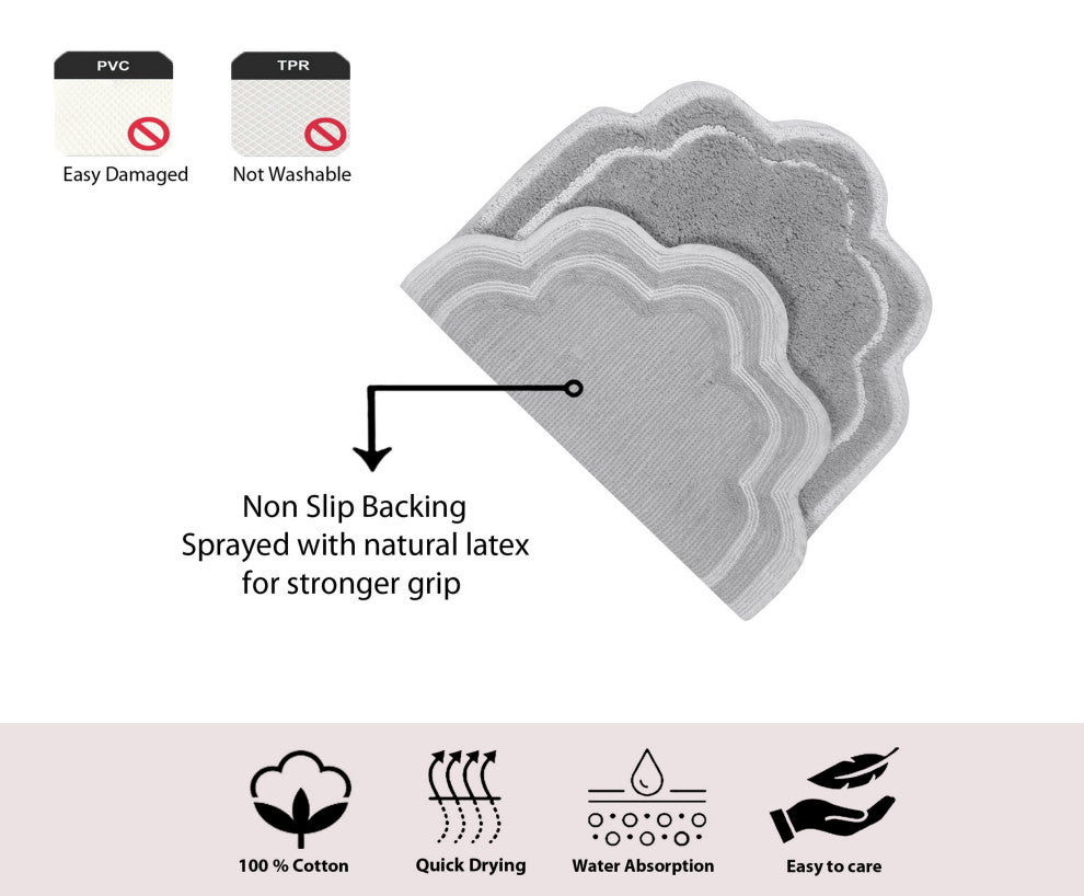 Allure Collection Absorbent Cotton Machine Washable Rug, 2-Piece Set, Gray