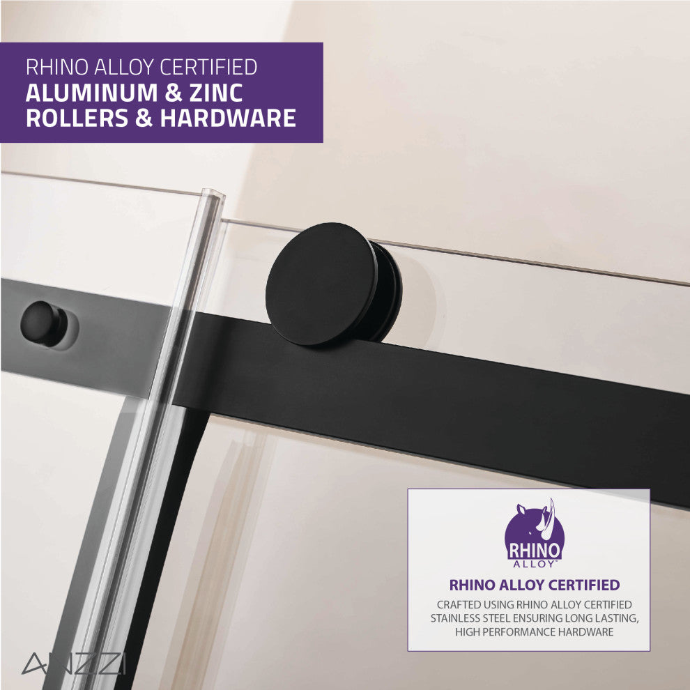 ANZZI Rhodes 76" Frameless Sliding Shower Door, Matte Black, 48" W