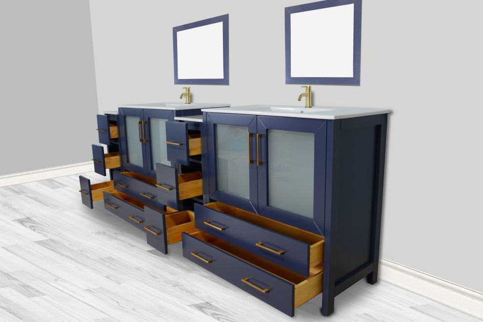 Vanity Art Vanity Set With Ceramic Top, 96", Blue