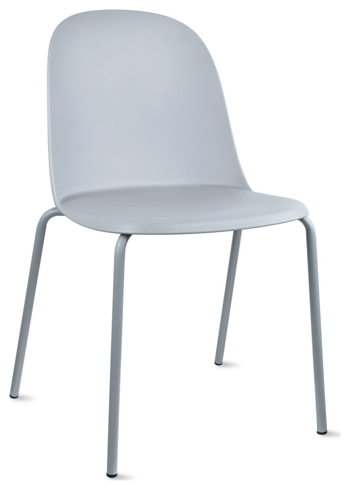 Set of 4 Stackable Modern Dining Stacking Chairs Plastic Metal Chrome Legs, Gray