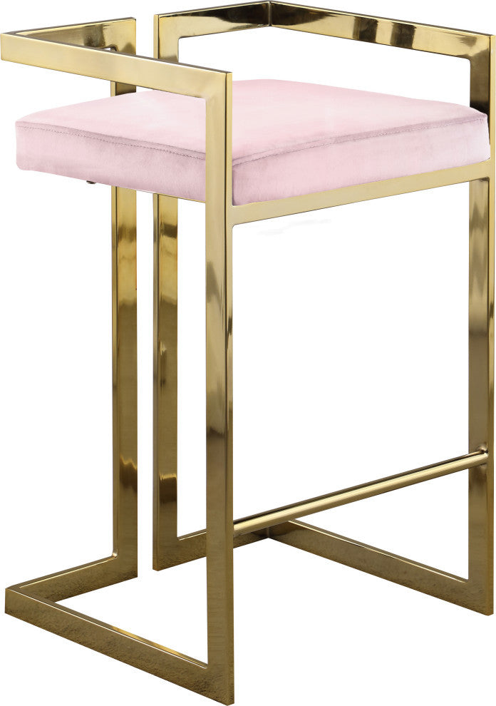 Ezra Counter Stool, Set of 2, Pink Velvet, Gold Base