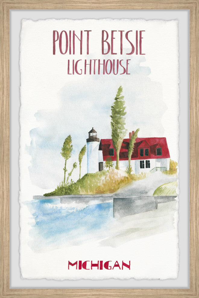 "Point Betsie Lighthouse II" Framed Painting Print, 12x18