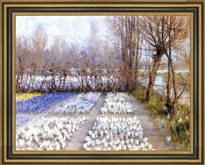 George Hitchcock Spring Crosuc Fields Framed Premium Canvas Print, 18"x24"
