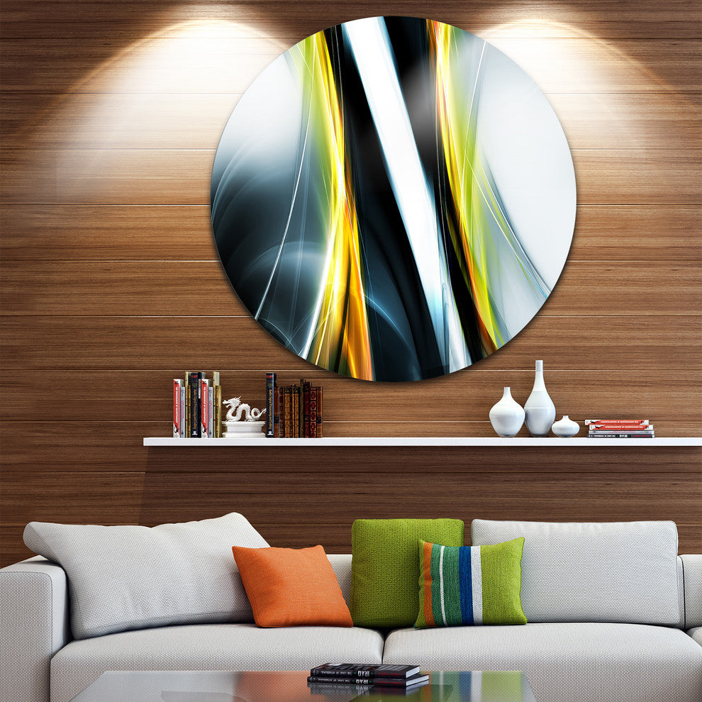 Fractal Lines Yellow White, Abstract Digital Art Round Wall Art, 38"