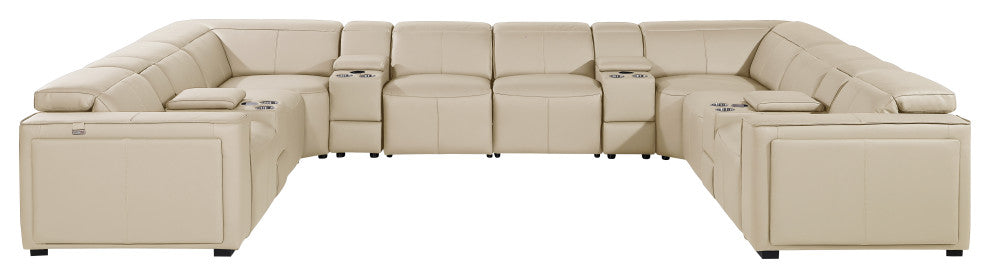 Niccolo Italian Leather 12-Piece U-Shaped 4 Power Reclining Sectional, Beige
