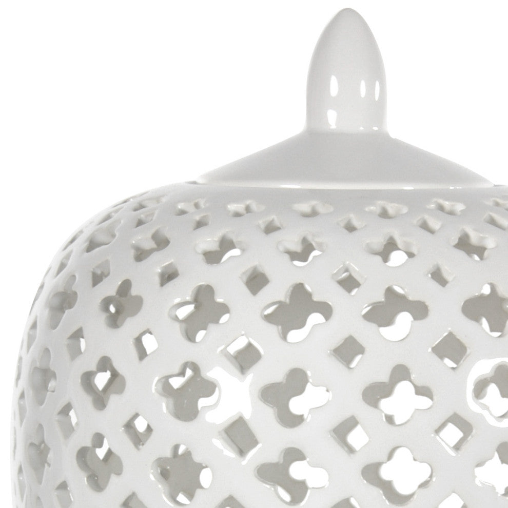 12" Carved Lattice Decorative Vase Jar