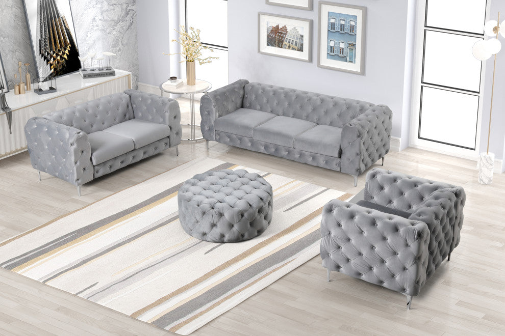 Julissa 4 Piece Velvet Living Room Set UFE, Gray