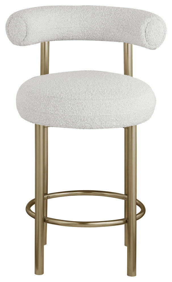Bordeaux Upholstered Stool, Cream, Boucle Fabric, Brushed Brass, Set of 2