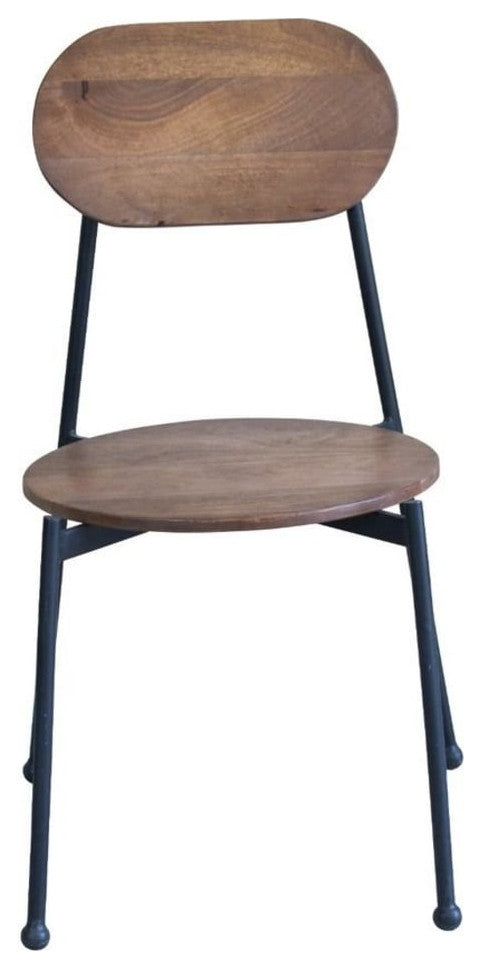 Set of 2 Brown and Black Metal and Wood King Louis Back Dining Side Chairs