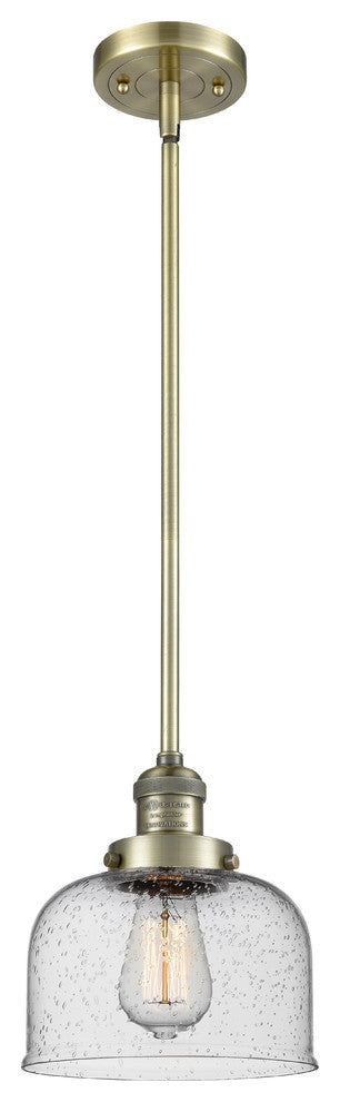 1-Light Large Bell 8" Pendant, Antique Brass, Glass: Seedy