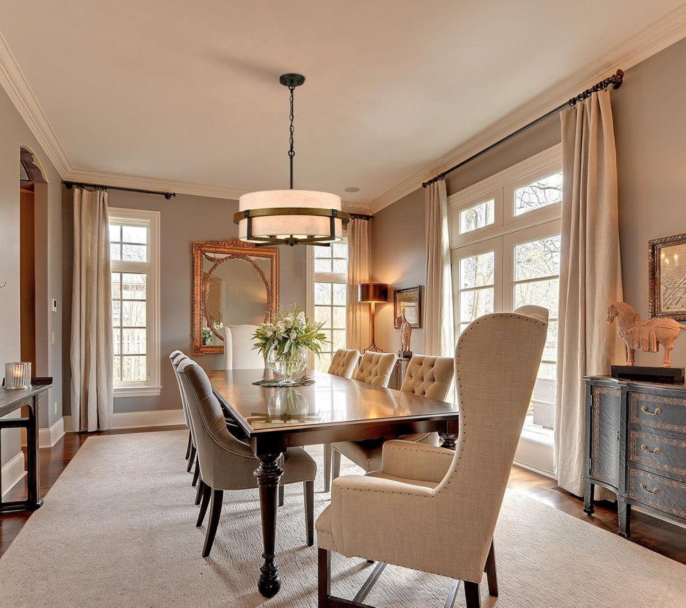 Rustic 4-Light Drum Chandelier for Dining Room