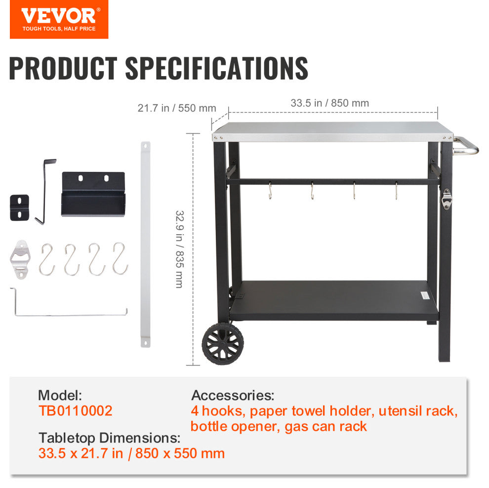 VEVOR Outdoor Grill Dining Cart Double-Shelf BBQ Movable Food Prep Trolley Patio