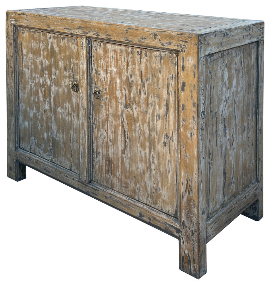 Distressed Tan White 2 Doors Credenza Sideboard Console Table Cabinet