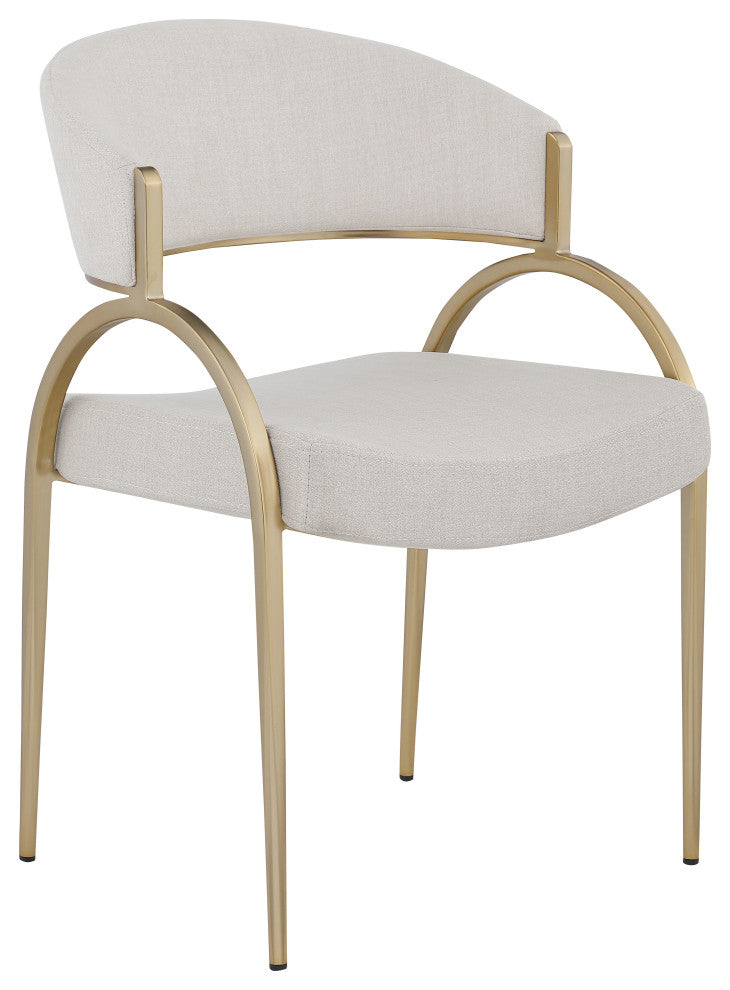 Privet Dining Chair (Set of 2), Beige, Brushed Brass Finish