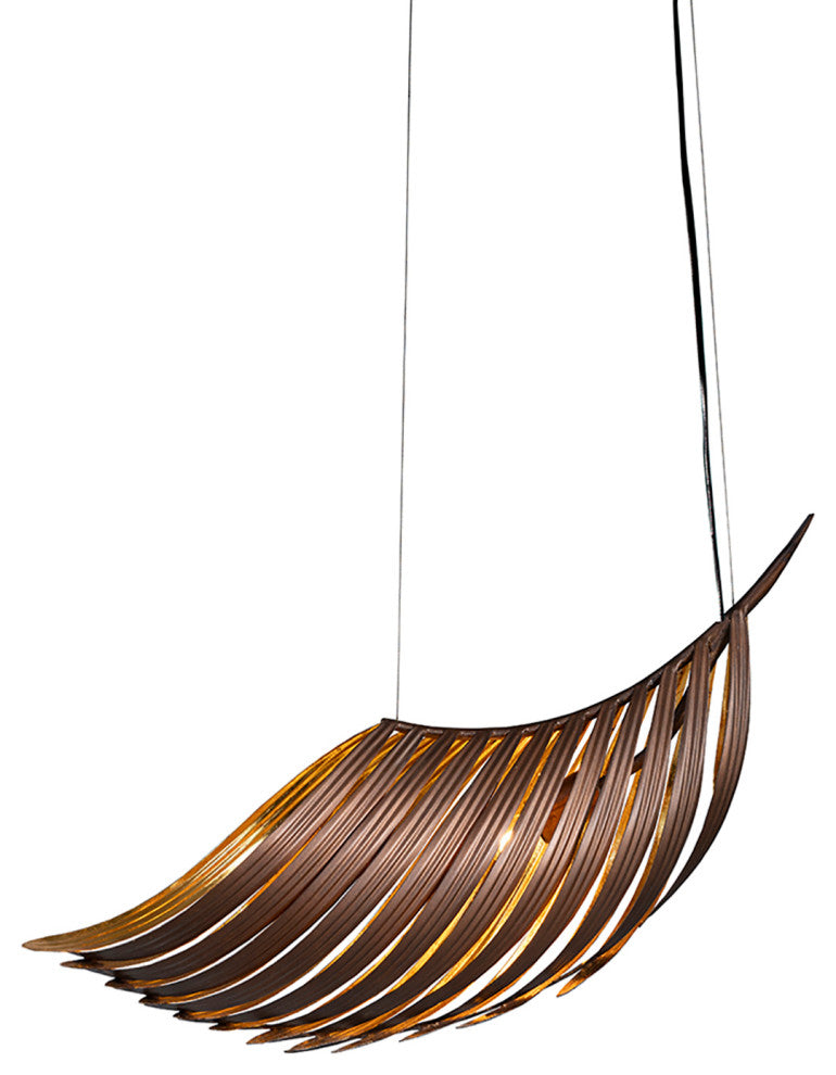 Palmera Curved Leaf Pendant Soft Bronze/Gold Leaf, 7.5"Lx30"Wx15"H