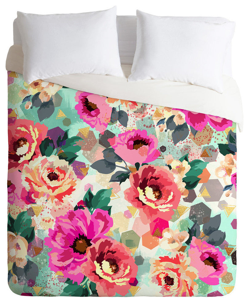 Marta Barragan Camarasa Abstract Geometrical Flowers Duvet Cover, 88"x68"