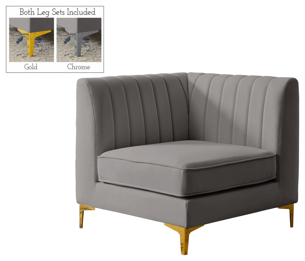 Alina Velvet Upholstered Modular Corner Chair, Grey