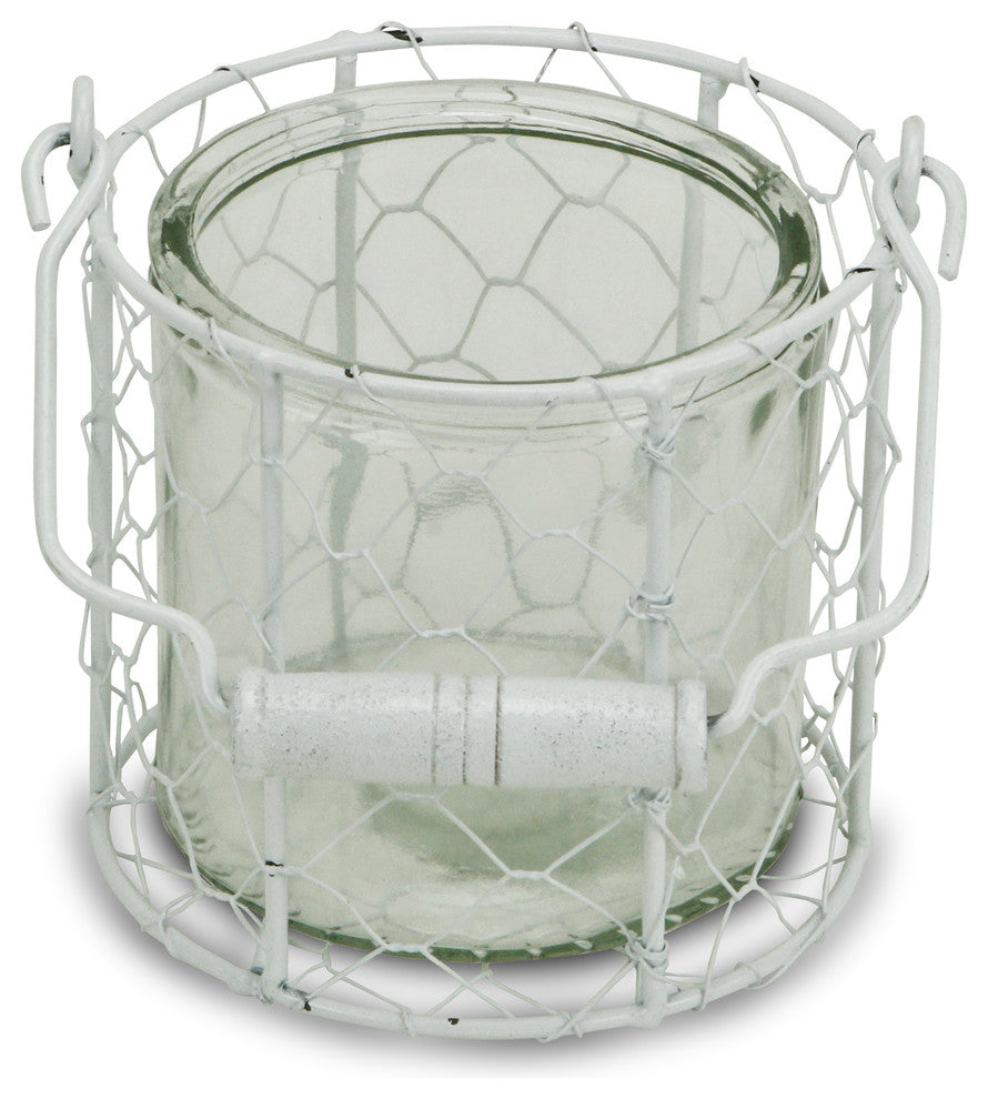 Glidden Wire Basket With Glass Jar, White, Medium