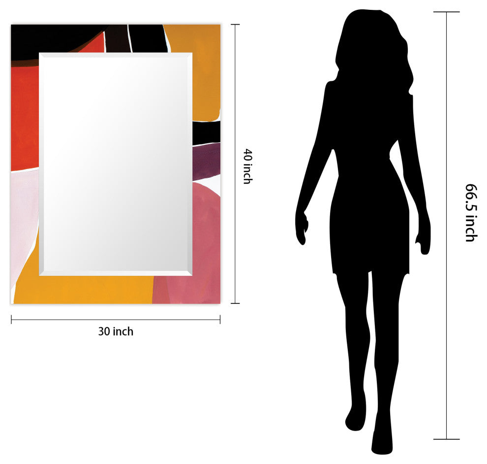 "Finale" Beveled Mirror on Printed Abstarct Tempered Art Glass, 40x30"