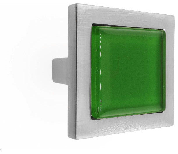Fern Green Crystal Glass Brushed Nickel Square Manor Knob
