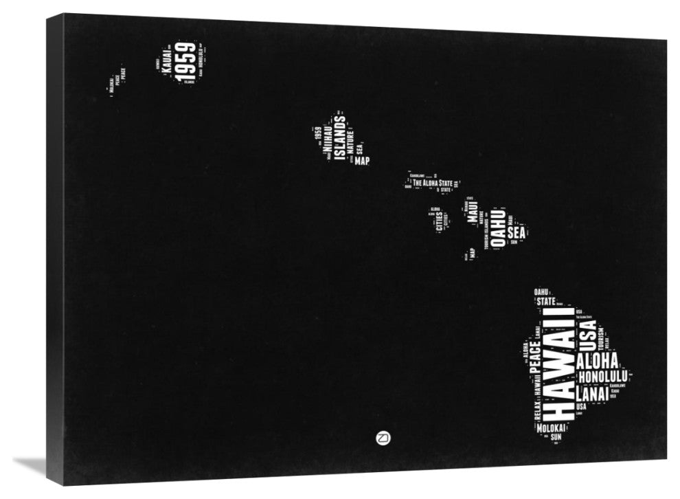 "Hawaii Black and White Map" Fine Art Print