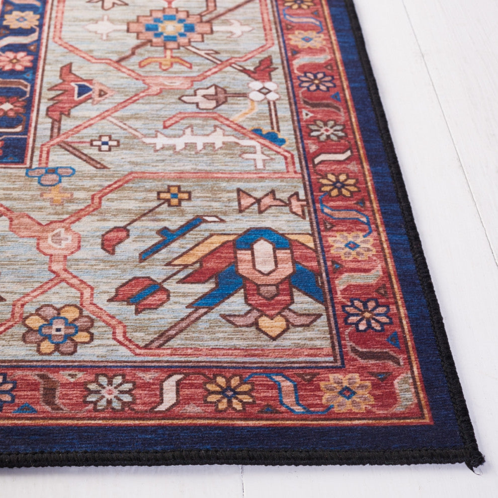 Safavieh Tucson TSN153 Rug Machine-Washable, Rust/Blue, 8' Square