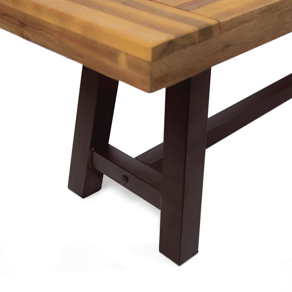 GDF Studio Colonial Outdoor Sandblack Finish Acacia Wood and Rustic Metal Bench