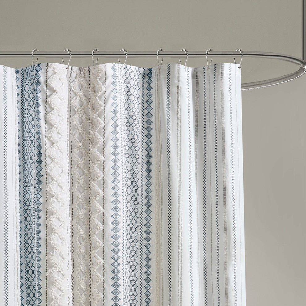 INK+IVY Imani Cotton Printed Shower Curtain With Chenille