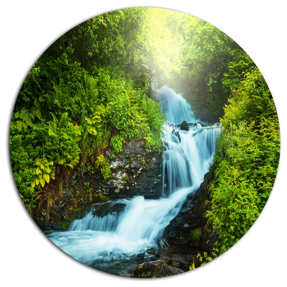 Blue Creek In Green Rain Forest, Landscape Round Wall Art, 36"
