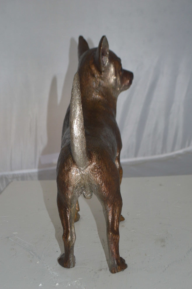 Standing Chihuahua Bronze Statue -  Size: 6"L x 16"W x 14"H.