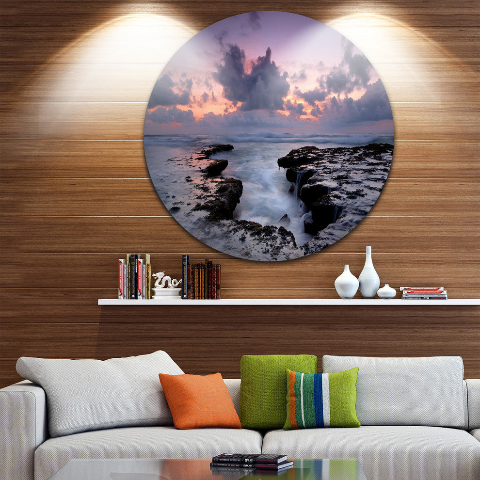 Dinosaur Footprint Magoito Beach, Seascape Disc Metal Wall Art, 36"